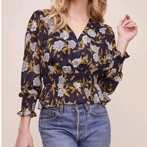 Floral Navy and Yellow Women's Top